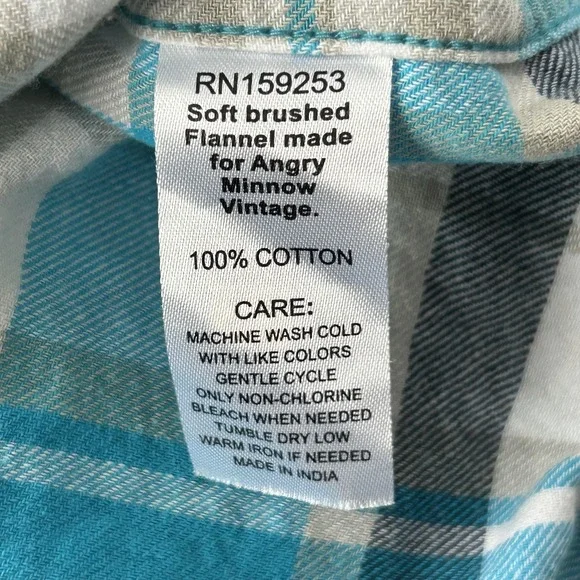 Busch Light Shirt Mens Medium Blue Plaid Flannel Angry Minnow Vintage Beer Logo - Picture 5 of 12